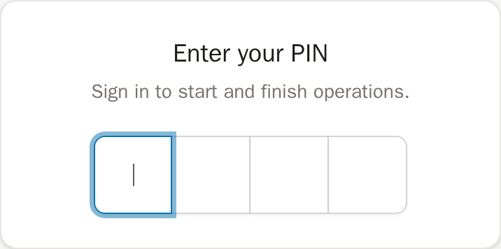 The 4-digit PIN pad an operator uses to switch on a shared shop-floor device